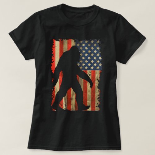 Bigfoot I Believe Sasquatch Patriot American Flag  T_Shirt