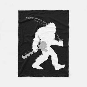 Bigfoot Ice Fishing Yeti Fisherman With Drilling A Fleece Blanket
