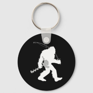 Bigfoot Ice Fishing Yeti Fisherman With Drilling A Keychain