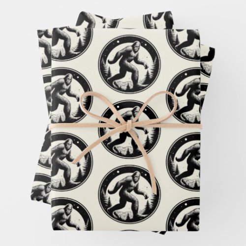 Bigfoot Illustration Folklore Wrapping Paper Sheets