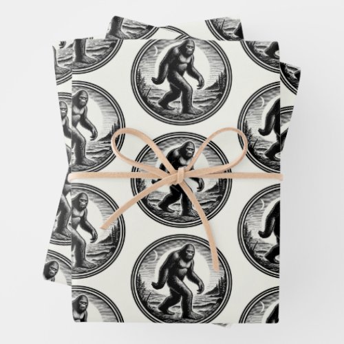 Bigfoot Illustration Folklore Wrapping Paper Sheets