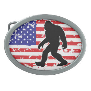 Bigfoot in an American Flag Belt Buckle