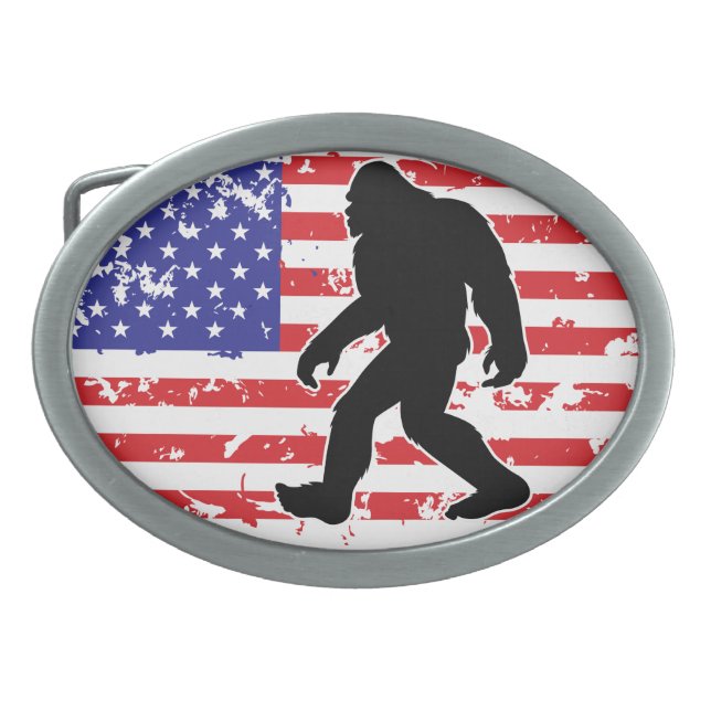 Bigfoot in an American Flag Belt Buckle (Front)