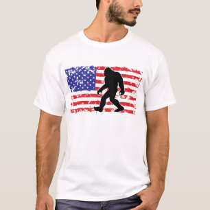 Bigfoot in an American Flag T-Shirt