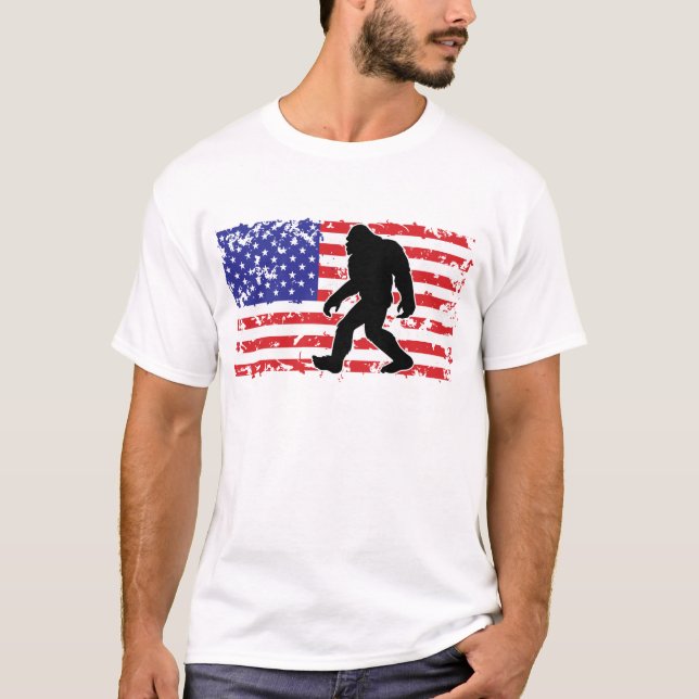 Bigfoot in an American Flag T-Shirt (Front)