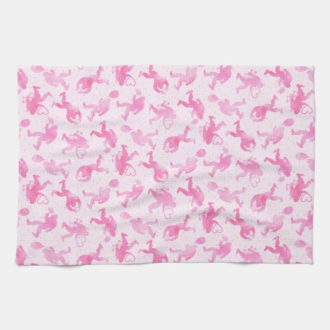 Bigfoot in Love :Pink Valentine Yeti Kitchen Towel (Horizontal)