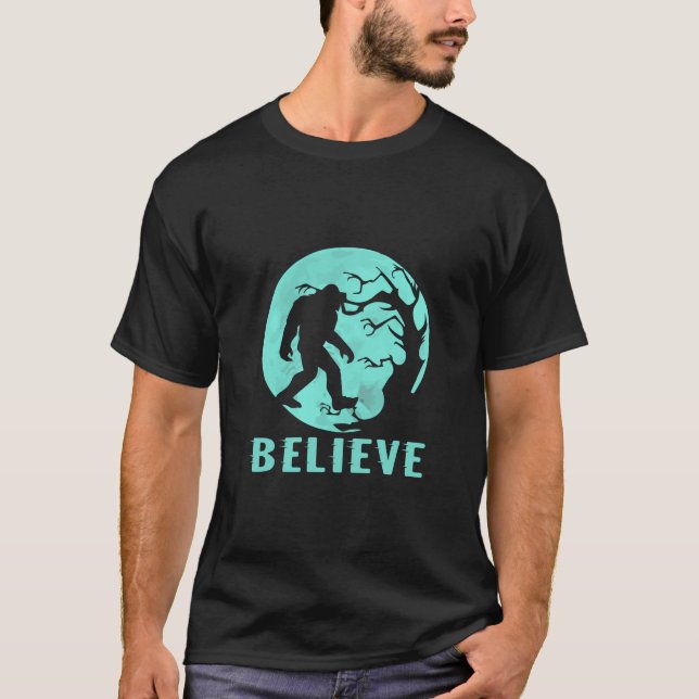 Bigfoot In Moon Light Believe T-Shirt (Front)