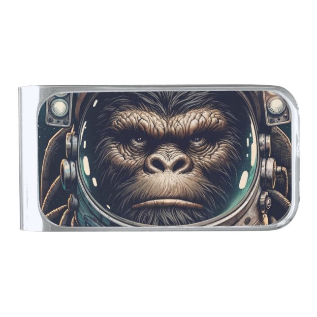 Bigfoot in Orbit Silver Finish Money Clip (Front)