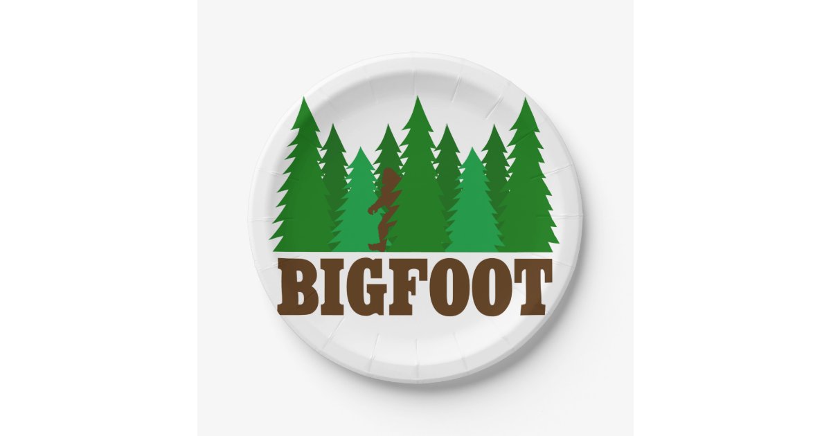 Bigfoot in the forest paper plates Zazzle