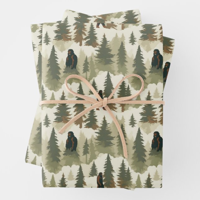 Bigfoot In the Forest Wrapping Paper Sheets (In situ)