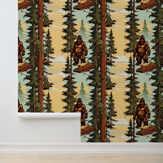 Bigfoot in the Woods Sasquatch Pattern Wallpaper (Application)