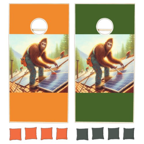 Bigfoot Installing Solar Panels Cornhole Set