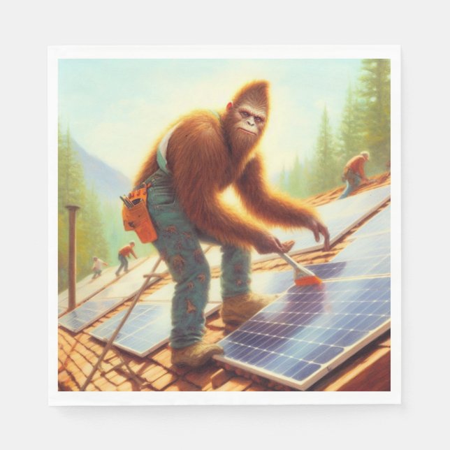 Bigfoot Installing Solar Panels Napkins (Front)