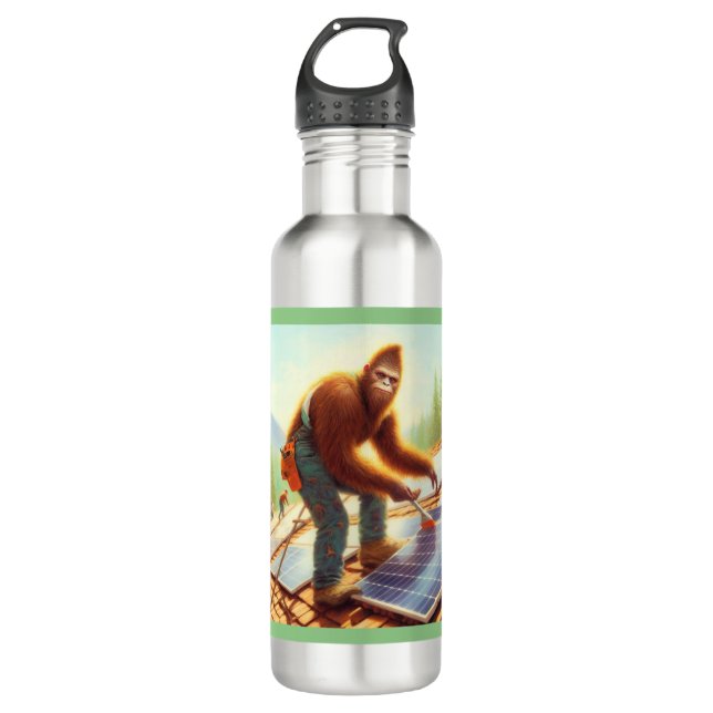 Bigfoot Installing Solar Panels Stainless Steel Water Bottle (Front)