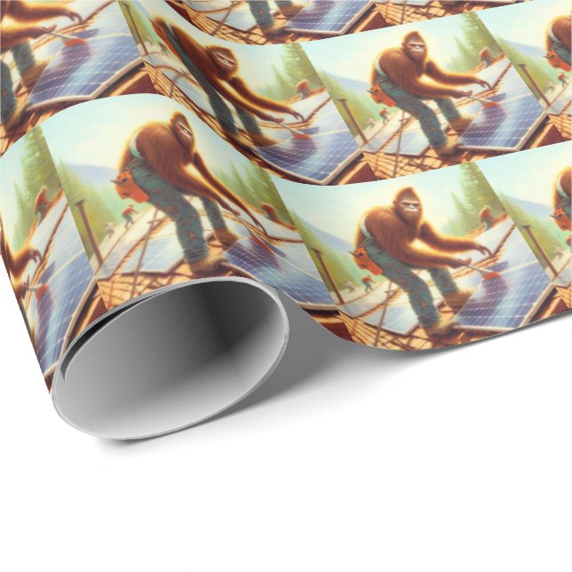 Bigfoot Installing Solar Panels Wrapping Paper (Roll Corner)