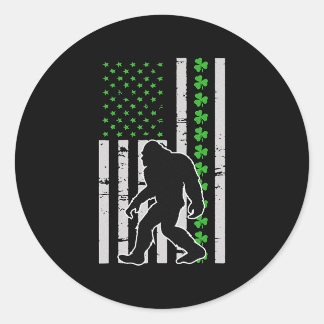 Bigfoot Irish St Patricks Day USA Flag Sasquatch Classic Round Sticker (Front)