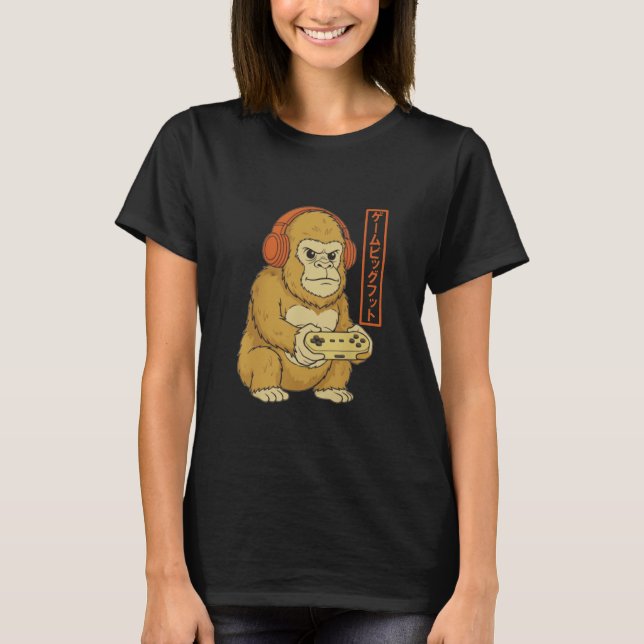 Bigfoot Japanese Gamer Art Men Boy Funny Retro Gam T-Shirt (Front)