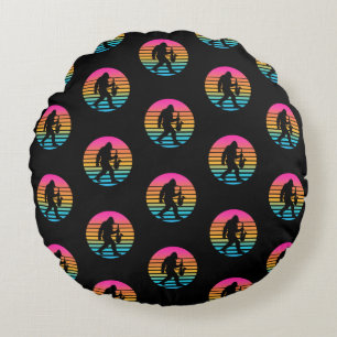 Bigfoot Jazz Saxophone Retro Sunset Design Round Pillow