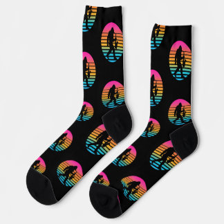 Bigfoot Jazz Saxophone Retro Sunset Design Socks