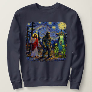 Bigfoot Jesus Aliens Starry Night — Sasquatch Van Sweatshirt