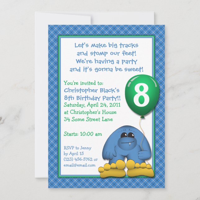 Bigfoot Kids Birthday Party Invitation (Front)
