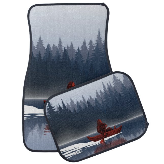 Bigfoot Lake Canoe Wilderness Pine Forest Camp   Car Floor Mat (Set)