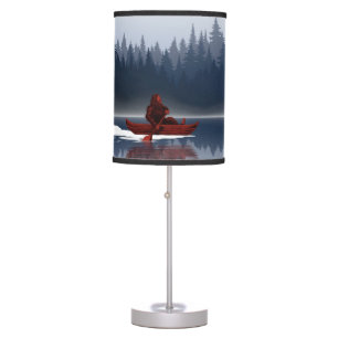 Bigfoot Lake Canoe Wilderness Pine Forest Camp Table Lamp