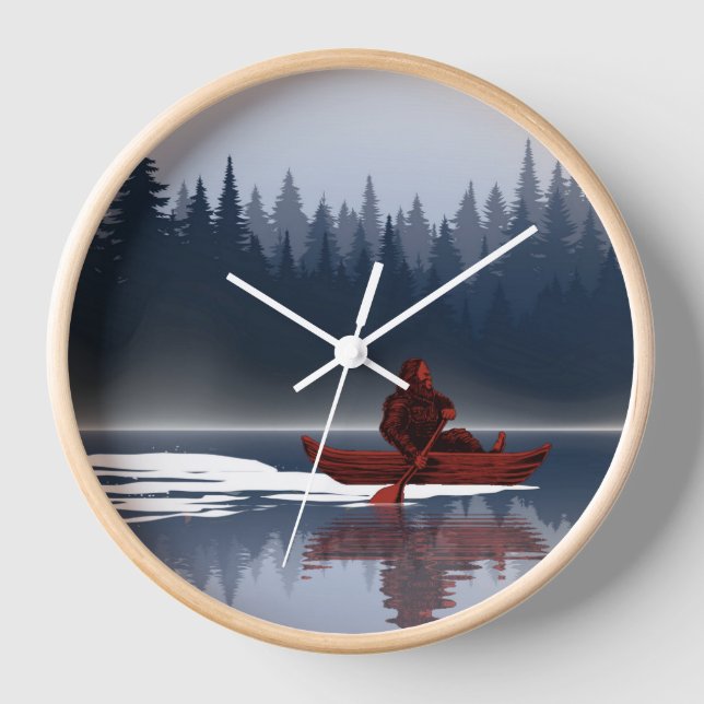 Bigfoot Lake Canoe Wilderness Pine Forest Clock (Front)