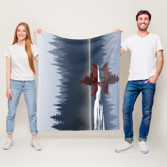 Bigfoot Lake Canoe Wilderness Pine Forest   Fleece Blanket (In Situ)