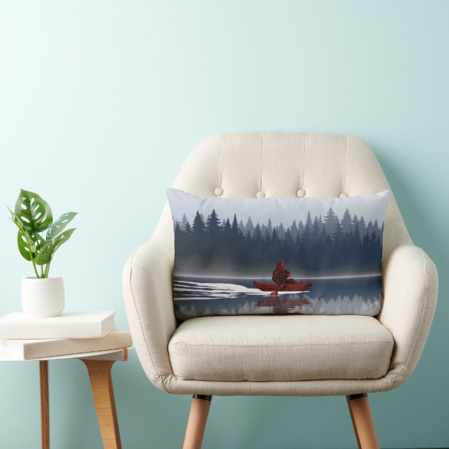 Bigfoot Lake Canoe Wilderness Pine Forest  Lumbar Pillow (Chair)