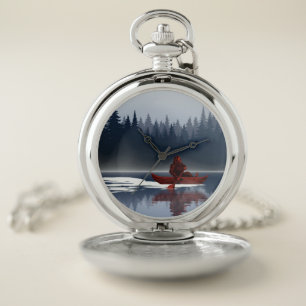 Bigfoot Lake Canoe Wilderness Pine Forest  Pocket Watch