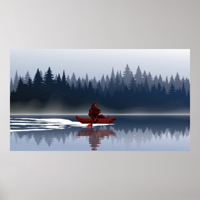 Bigfoot Lake Canoe Wilderness Pine Forest Poster (Front)