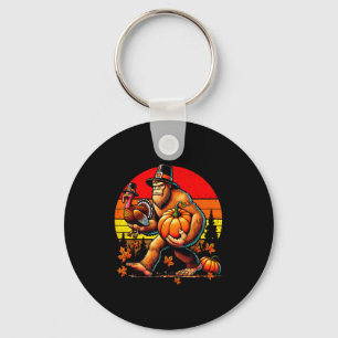 Bigfoot Lgrim Turkey Pumpkin Thanksgiving Day Boys Keychain