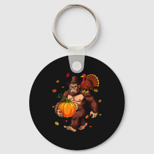 Bigfoot Lgrim Turkey Pumpkin Thanksgiving Day Boys Keychain