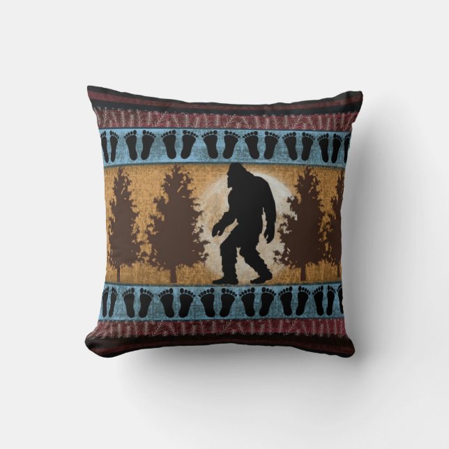 Bigfoot Lodge Pillow, Sasquatch Throw Pillow (Front)