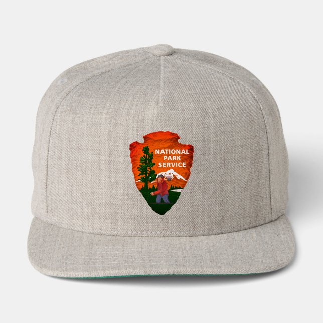 Bigfoot Lumberjack National Park Service Arrowhead Snap Back Hat (Front)