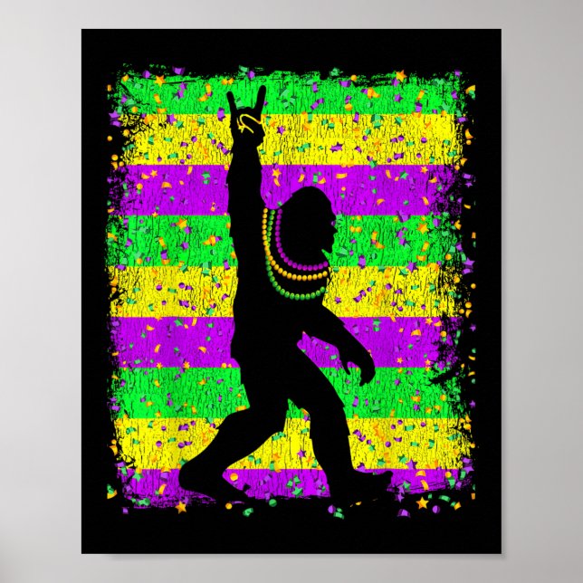 Bigfoot Mardi Gras Sasquatch Funny Men Kids Gift T Poster (Front)
