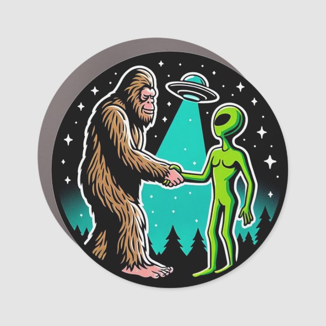 Bigfoot Meets Alien Car Magnet (Front)