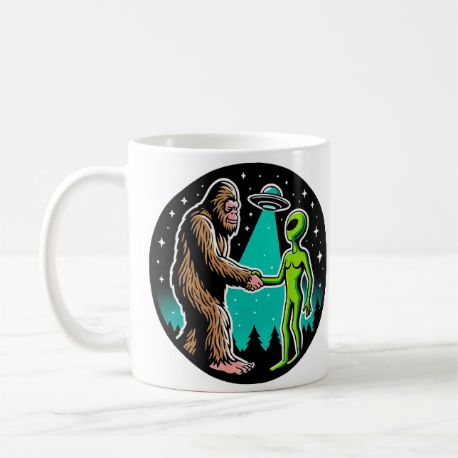 Bigfoot Meets Alien Coffee Mug (Left)