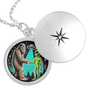 Bigfoot Meets Alien Locket Necklace