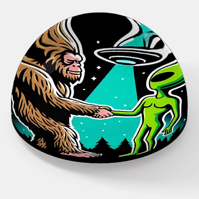 Bigfoot Meets Alien Paperweight (Angled)