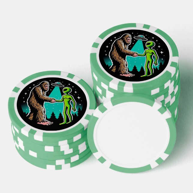 Bigfoot Meets Alien Poker Chips (Stack)