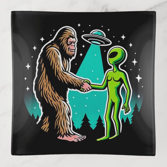 Bigfoot Meets Alien Trinket Tray (Front)