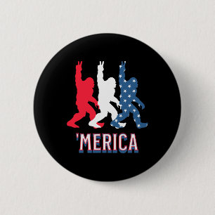 Bigfoot merica Red White Blue Peace Sign 4th Of Ju Button