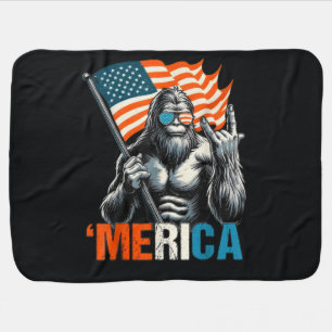 Bigfoot Merica Rock American Flag Baby Blanket