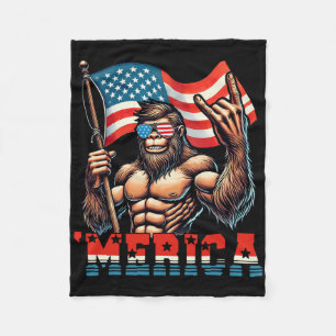 Bigfoot Merica Rock American Flag Patriotic 4th Of Fleece Blanket