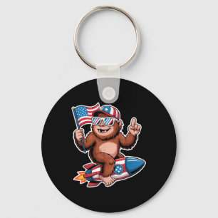 Bigfoot Merica Rock American Flag Patriotic 4th Of Keychain