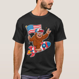 Bigfoot Merica Rock American Flag Patriotic 4th Of T-Shirt