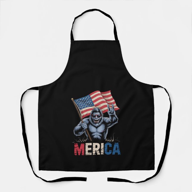 Bigfoot Merica Rock American Flag Patriotic  Apron (Front)