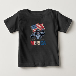 Bigfoot Merica Rock American Flag Patriotic Baby T-Shirt